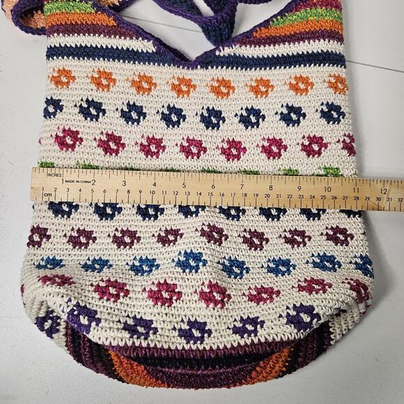 Guatemalan Zippered Crochet Knit Hobo Bag Multicolor Purse Boho Colorful - Picture 5 of 7